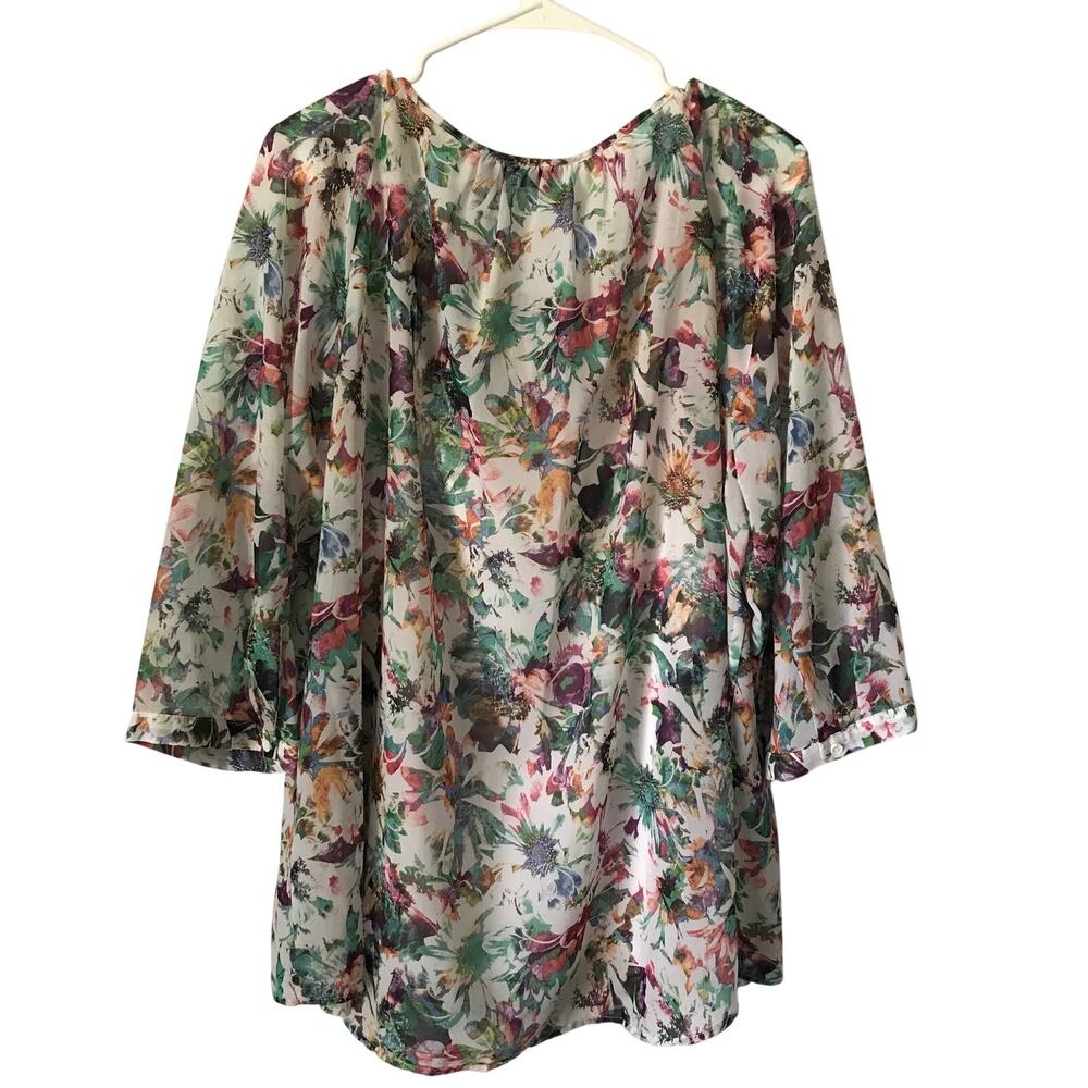 Apartment 9 Womens Blouse Floral Camisole Summer Spring Three Quarter Sleeve 2X